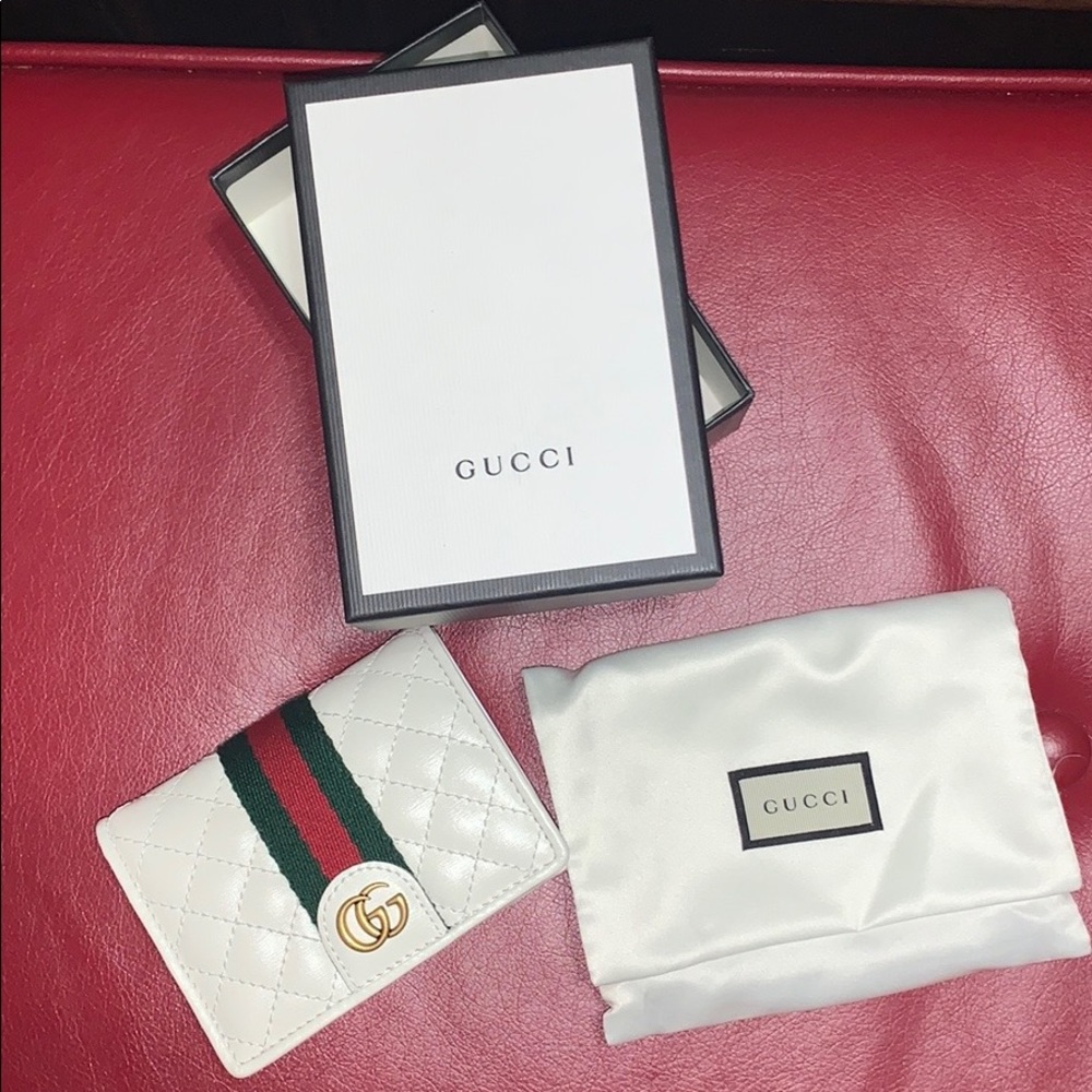 Gucci White Marmont Classic Stripe Card Holder